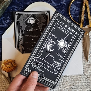 Carte de tarot unique en feuille d'argent "Retenez cette date", carte "Retenez cette date" personnalisée pour mariage et événements