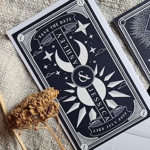 Carte de tarot "Retenez cette date" unique, carte "Retenez cette date" personnalisée pour mariage et événements
