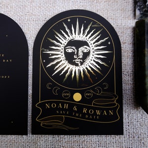 Unique Foiled 'THE SUN' Tarot Card Save the Date, Personalised Save the Date card for Wedding & Engagements