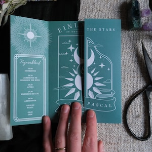 Faire-part de mariage bohème soleil et lune « écrit dans les étoiles », carte d'invitation personnalisée pour mariage et événements bohèmes