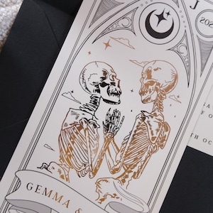 Unique Foiled 'The Lovers, til Death Do us Part' Tarot Card Save the Date, Personalised Save the Date card for Wedding & Events