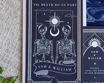 Unique Tarot Card Save the Date 'Til Death Do Us Part', Personalised Save the Date card for Wedding & Events