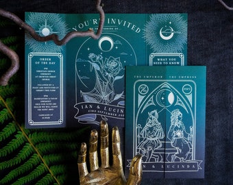 Empress and Emperor Tarot Card Wedding Invitation, Personalised Invitation card for Wedding & Halloween Events