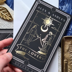 Unique Gold Foil 'The Lovers Tarot Card' Save the Date, Personalised Save the Date card for Wedding & Events