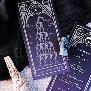 Carte de tarot "Retenez cette date" unique « Dix tasses », carte de réservation personnalisée pour mariage et événements