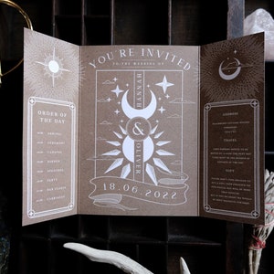 Faire-part de mariage soleil et lune en papier kraft « écrit dans les étoiles », carte d'invitation personnalisée pour mariage et événements bohèmes