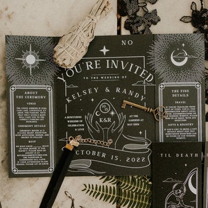 Unique Tarot Card Ouija Wedding Invitation 'Til Death Do Us Part', Personalised Invitation card for Wedding & Halloween Events