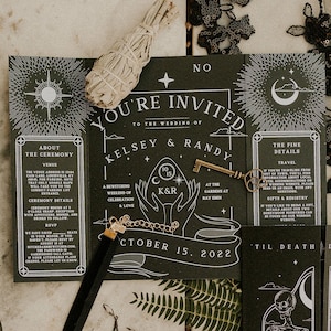 Carte de tarot unique faire-part de mariage Ouija « Til Death Do Us Part », carte d'invitation personnalisée pour mariage et événements d'Halloween