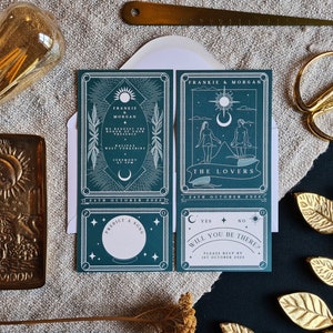 Carte d'invitation de tarot d'Halloween « The Lovers », carte RSVP d'invitation personnalisée pour mariage et événements