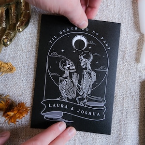 Carte de tarot unique faire-part de mariage Ouija « Til Death Do Us Part », carte d'invitation personnalisée pour mariage et événements d'Halloween