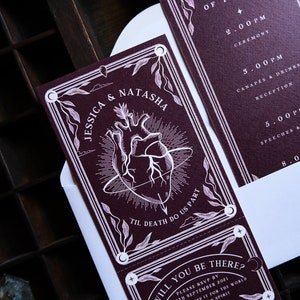 Carte de tarot unique « Cœur saignant », carte d'invitation RSVP personnalisée pour mariage et événements