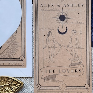 Carte de tarot unique "Retenez cette date" THE LOVERS, carte "Retenez cette date" personnalisée pour mariage et événements