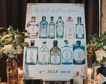 Find Your Seat Sign, Gin Table Plan, Wedding Seating Chart Ideas, Gin Themed Wedding