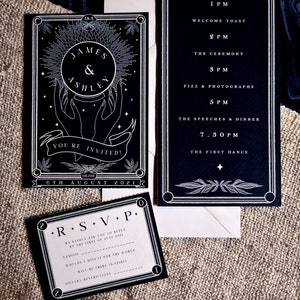 Faire-part carte de tarot unique, carte RSVP d'invitation personnalisée pour mariage et événements