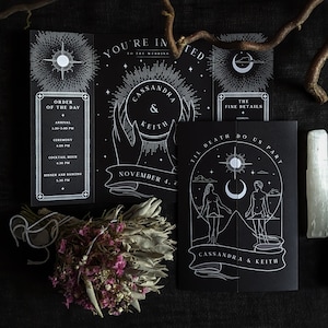 Faire-part de mariage carte de tarot les amoureux, faire-part à trois volets inspirés du jeu de tarot
