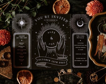 Unique Tarot Card Ouija Wedding Invitation 'Til Death Do Us Part', Personalised Invitation card for Wedding & Halloween Events