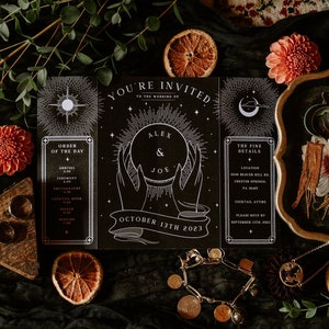 Carte de tarot unique faire-part de mariage Ouija « Til Death Do Us Part », carte d'invitation personnalisée pour mariage et événements d'Halloween