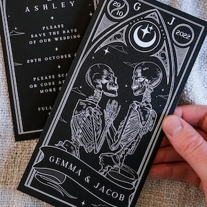 Carte de tarot "Retenez cette date" unique « Jusqu'à ce que la mort nous sépare », carte de réservation personnalisée pour mariage et événements