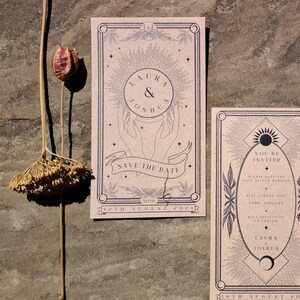 Tarjeta de Tarot única para guardar la fecha, tarjeta personalizada para guardar la fecha para bodas y eventos