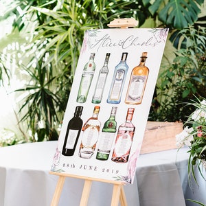 Gin Table Plan Board - Bespoke Gin Bottle Illustration Wedding Seating Table Chart,  Table Plan Board,  Wedding Dining Board