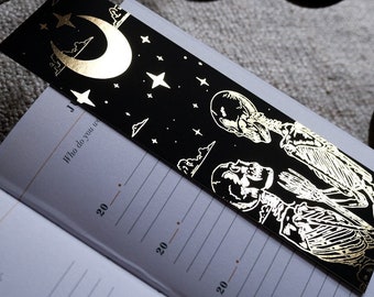 Skeleton Lovers Gold Foiled Bookmark, Gothic Tarot Inspired Bookmark