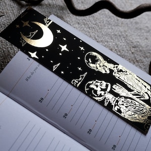 Skeleton Lovers Gold Foiled Bookmark, Gothic Tarot Inspired Bookmark