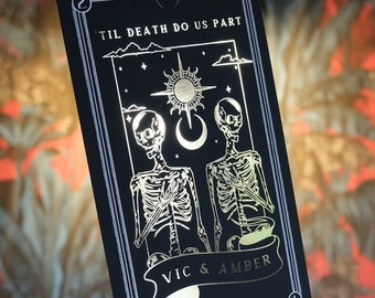 Unique Gold Foil 'til Death Do us Part' Tarot Card Save the Date, Personalised Save the Date card for Wedding & Events