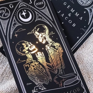 Carte de tarot « Les amants, jusqu'à ce que la mort nous sépare » unique, prenez une date, personnalisée pour mariage et événements