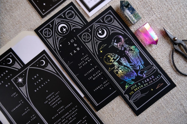 Unique Foiled Tarot Card Invitation Suite 'Til Death Do Us Part', Personalised 3 piece set for Wedding & Events image 4