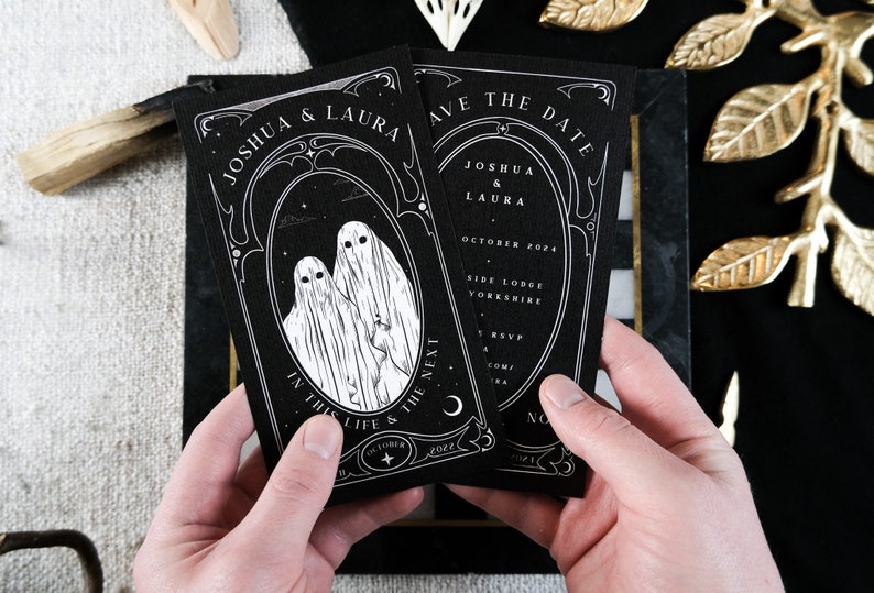 Unique Ghost Tarot Card Save the Date 'In This Life And The Next', Personalised Save the Date card for Wedding & Events image 3