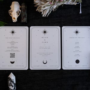 3-teilige Tarot Spread Hochzeitseinladung Set | Gothic Lovers Sonne Ace of Cups Design Bild 7