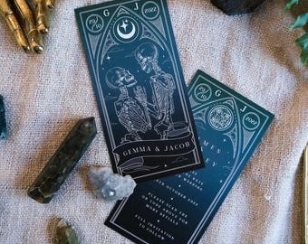Til Death Do Us Part Save the Date | Gothic Skeleton Tarot | Halloween Wedding Announcement