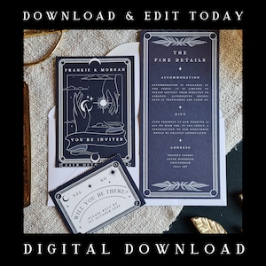 Invitación imprimible con cartas del Tarot Sol y Luna, personalizada para bodas y eventos - Descarga instantánea