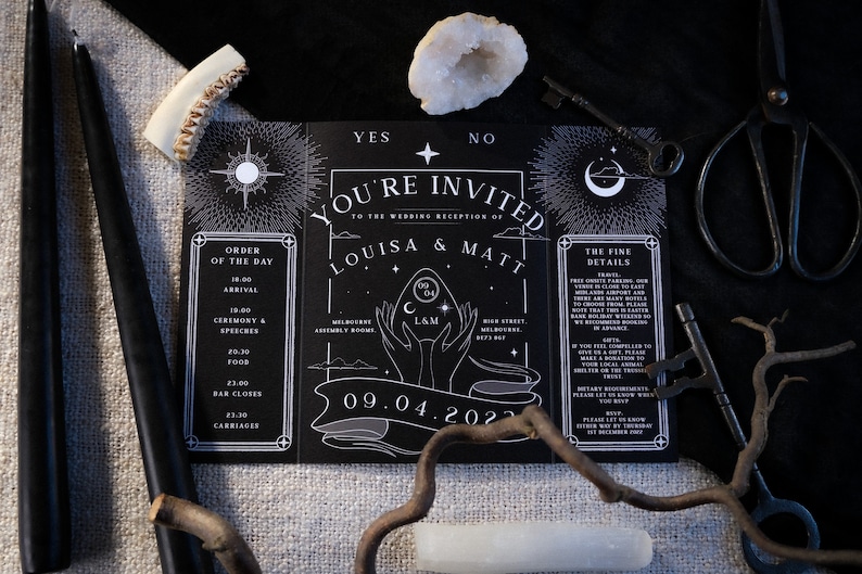 Unique Tarot Card Ouija Wedding Invitation 'Til Death Do Us Part', Personalised Invitation card for Wedding & Halloween Events image 7