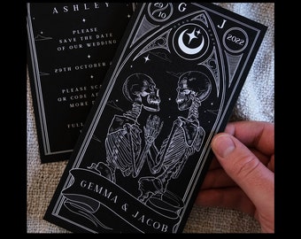 Carte de tarot à imprimer « Réservez la date » personnalisée « Les amoureux, « jusqu'à ce que la mort nous sépare » carte de tarot personnalisée pour mariage - Téléchargement immédiat