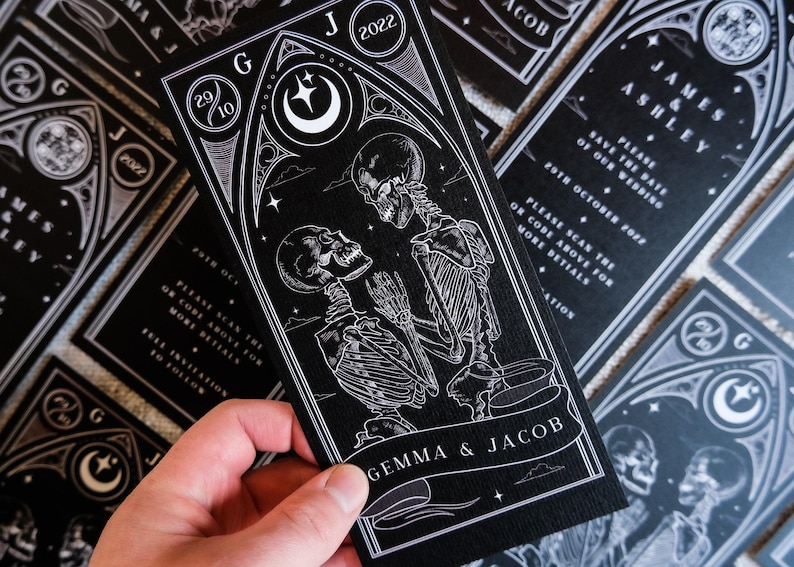 Gothic Save the Date | Til Death Do Us Part Tarot Card | Dark Wedding Announcement Card image 2