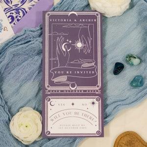 Faire-part carte de tarot unique, carte RSVP d'invitation personnalisée pour mariage et événements
