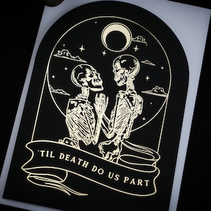 Carte de mariage dorée Skeleton Lovers - Carte-cadeau de mariage gothique
