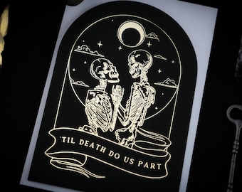 Skeleton Lovers Gold Foil Wedding Card | Gothic Gift Card | Til Death Do Us Part