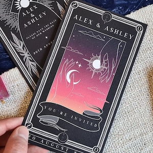 Tarot Card Save the Date - Celestial Sun and Moon Design Unique Wedding Announcement Fortune Inspired Halloween Theme