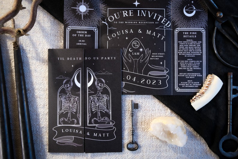 Unique Tarot Card Ouija Wedding Invitation 'Til Death Do Us Part', Personalised Invitation card for Wedding & Halloween Events image 8