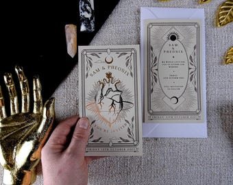 Foiled Save the Date | Tränendes Herz Gothic Rose Gold Tarot | Dunkle Hochzeitsansage