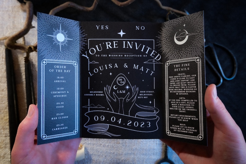 Unique Tarot Card Ouija Wedding Invitation 'Til Death Do Us Part', Personalised Invitation card for Wedding & Halloween Events image 3