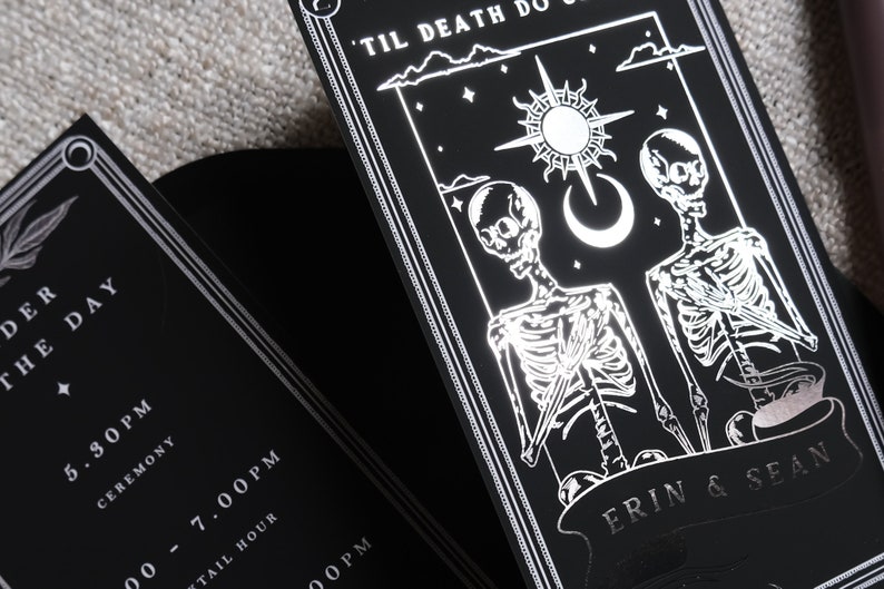 Unique Foiled Tarot Card Invitation Suite 'Til Death Do Us Part', Personalised 3 piece set for Wedding & Events image 6