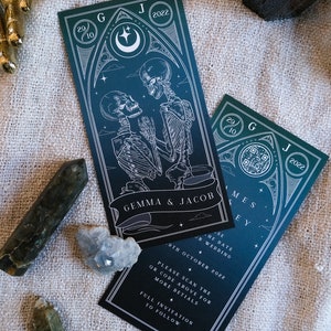 Carte de tarot "Retenez cette date" unique « Jusqu'à ce que la mort nous sépare », carte de réservation personnalisée pour mariage et événements
