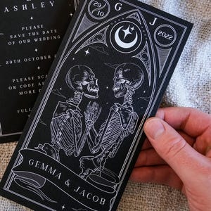 Gothic Save the Date | Til Death Do Us Part Tarot Card | Dark Wedding Announcement Card image 1