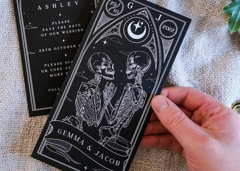 Gothic Save the Date | Til Death Do Us Part Tarot Card | Dark Wedding Announcement Card image 1