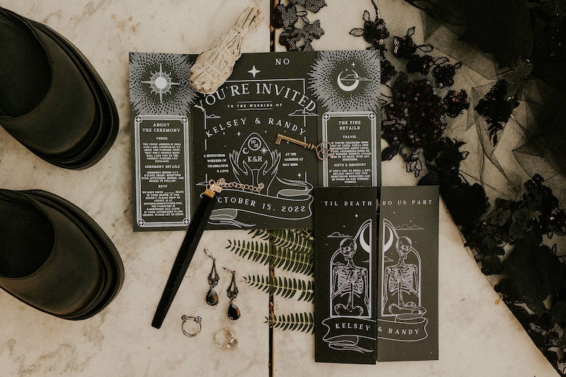 Unique Tarot Card Ouija Wedding Invitation 'Til Death Do Us Part', Personalised Invitation card for Wedding & Halloween Events image 1