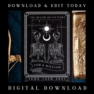Druckbare Tod Tarot Karte Save the Date 'Til Death Do Us Part 4x6 personalisierte Einladung für Hochzeit & Events - Instant Download