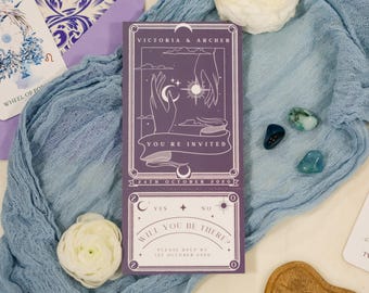 Invitación de boda gótica / Juego de tarot de 2 piezas "Hasta que la muerte nos separe" / Invitación de Halloween